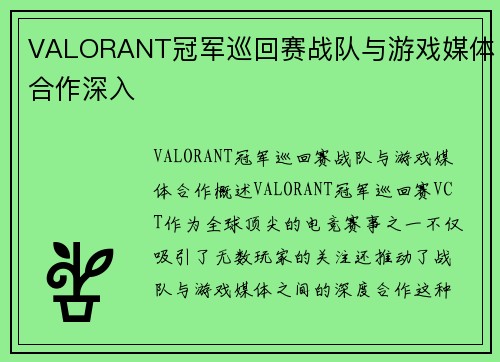 VALORANT冠军巡回赛战队与游戏媒体合作深入