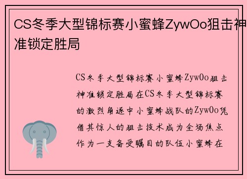 CS冬季大型锦标赛小蜜蜂ZywOo狙击神准锁定胜局